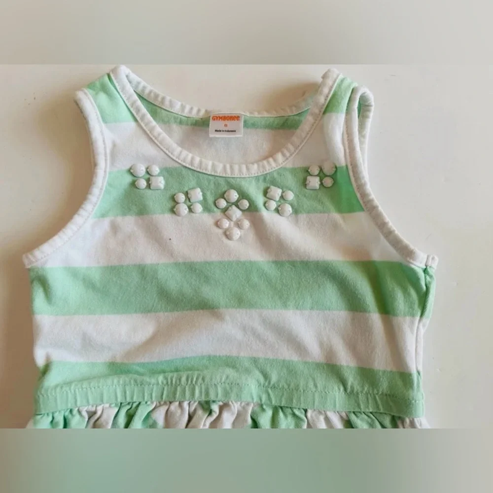 Gymboree Girls Fruit Punch Mint Chevron Striped Gem Knit Dress Size 6